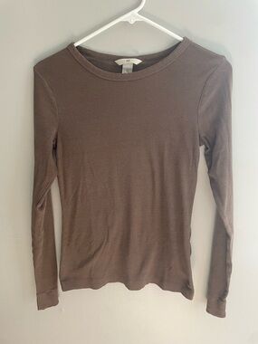 H&M Brown‎ Long Sleeve Crewneck Top Ribbed Size Medium